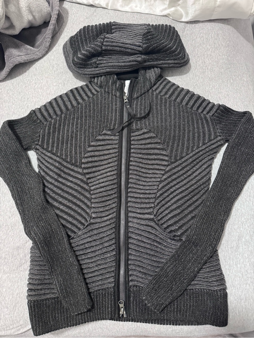 Lululemon Embrace Hoodie - Dark Gray Ribbed Zip-Up Hooded Sweater